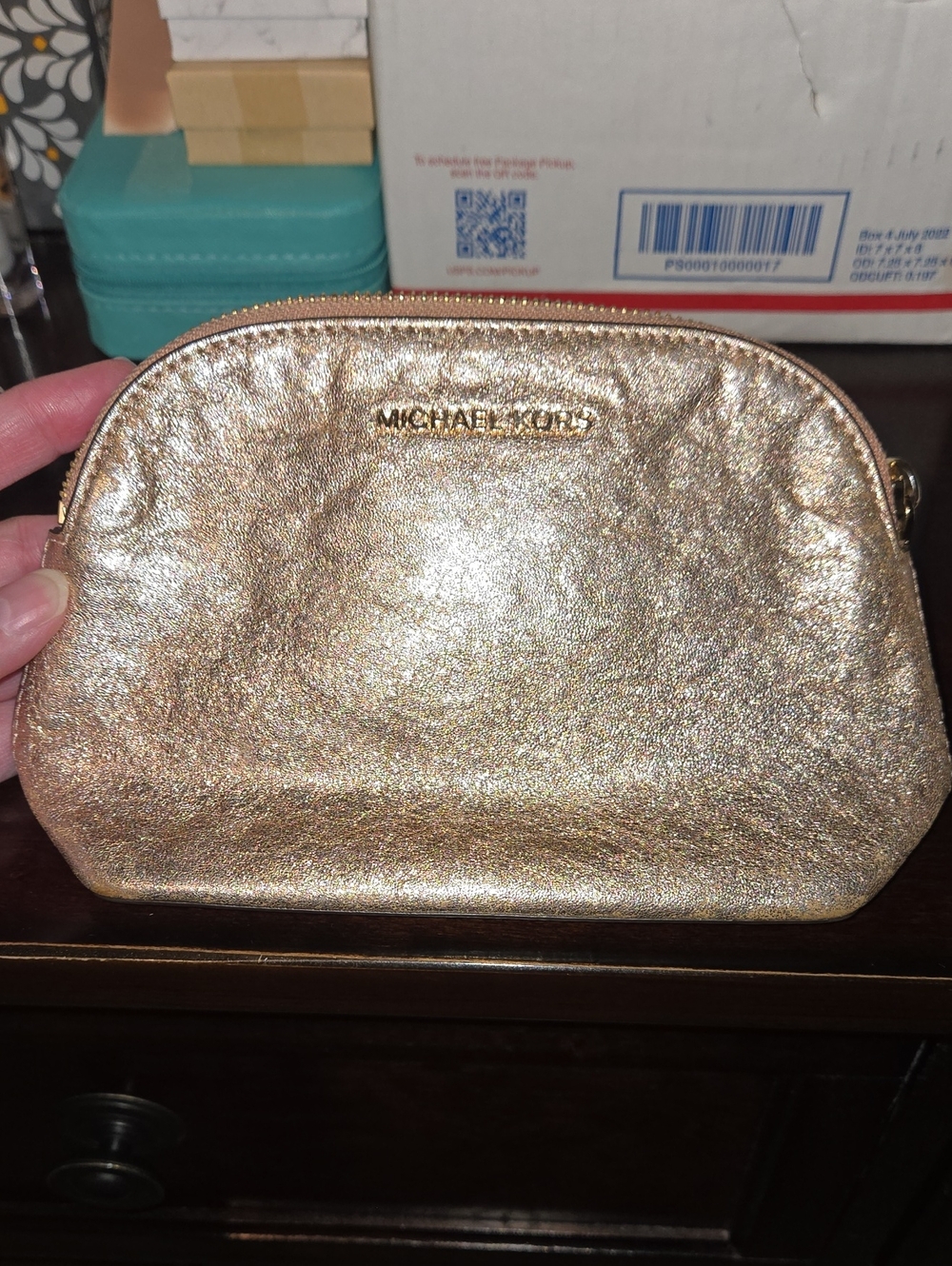 Michael Kors Metallic Rose Gold Cosmetic Pouch